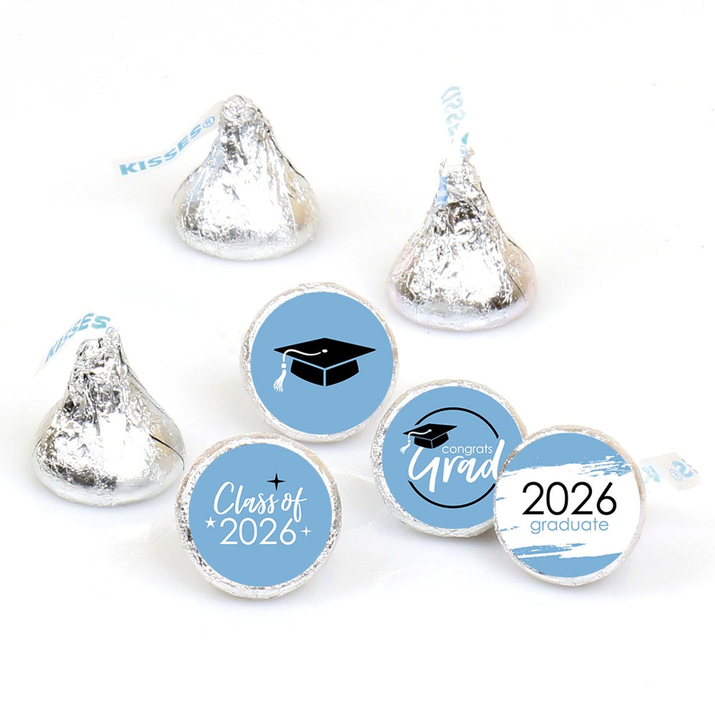 Big Dot of Happiness 2026 Light Blue Graduation Party Round Candy Sticker Favors - Labels Fit Chocolate Candy (1 Sheet of 108)
