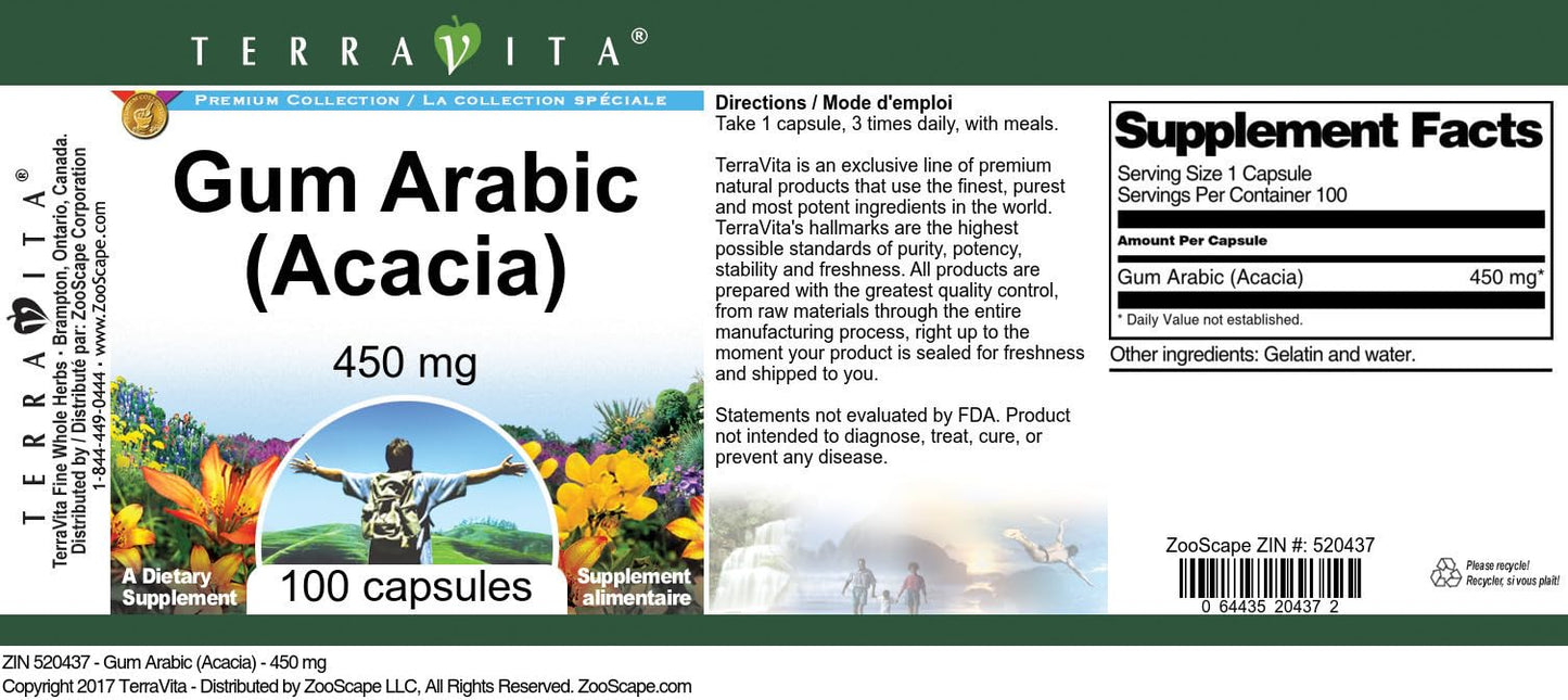 Gum Arabic (Acacia) - 450 mg (100 Capsules, ZIN: 520437)