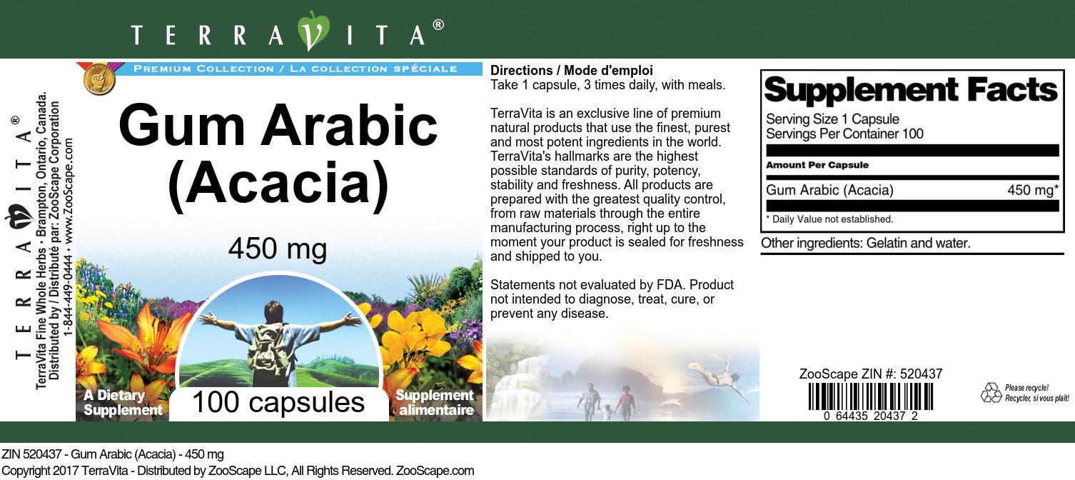 Gum Arabic (Acacia) - 450 mg (100 Capsules, ZIN: 520437)