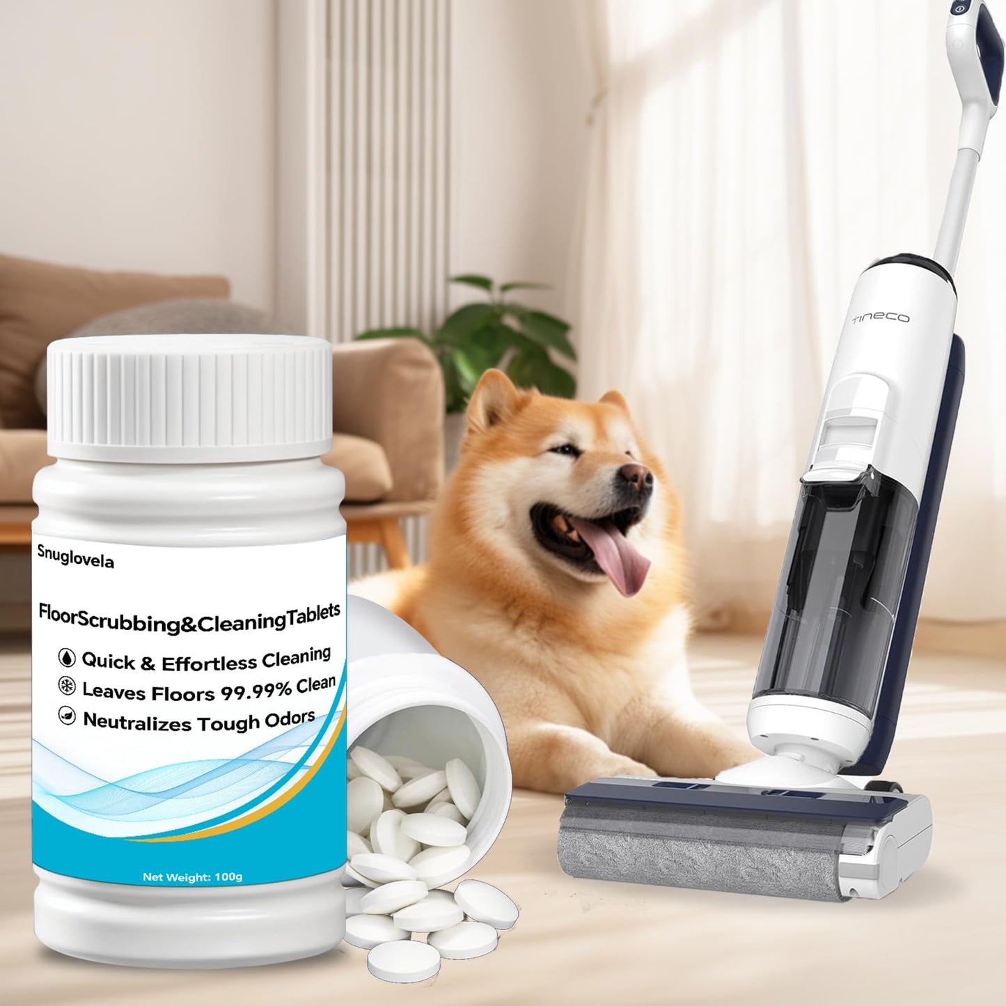 Snuglovela Powerful Floor Cleaning Tablets Compatible With Tineco (200 PCS) 2 Bottle Floor Deep Cleaner Dissolves Fast for Streak-Free Shine on