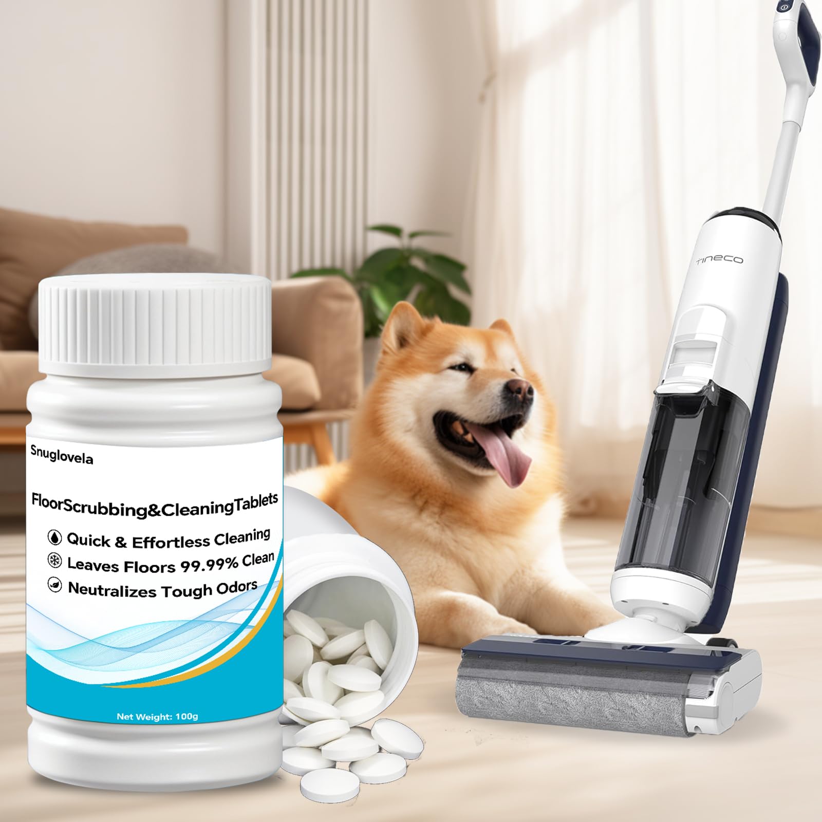Snuglovela Powerful Floor Cleaning Tablets Compatible With Tineco (200 PCS) 2 Bottle Floor Deep Cleaner Dissolves Fast for Streak-Free Shine on