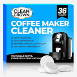 CleanCrown Coffee Maker Cleaner (36 Count), Cofee Maker Cleaner and Descaler, Coffee Machine Descalers, Espresso Machine Descaler Tabs for Brewer