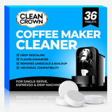 CleanCrown Coffee Maker Cleaner (36 Count), Cofee Maker Cleaner and Descaler, Coffee Machine Descalers, Espresso Machine Descaler Tabs for Brewer