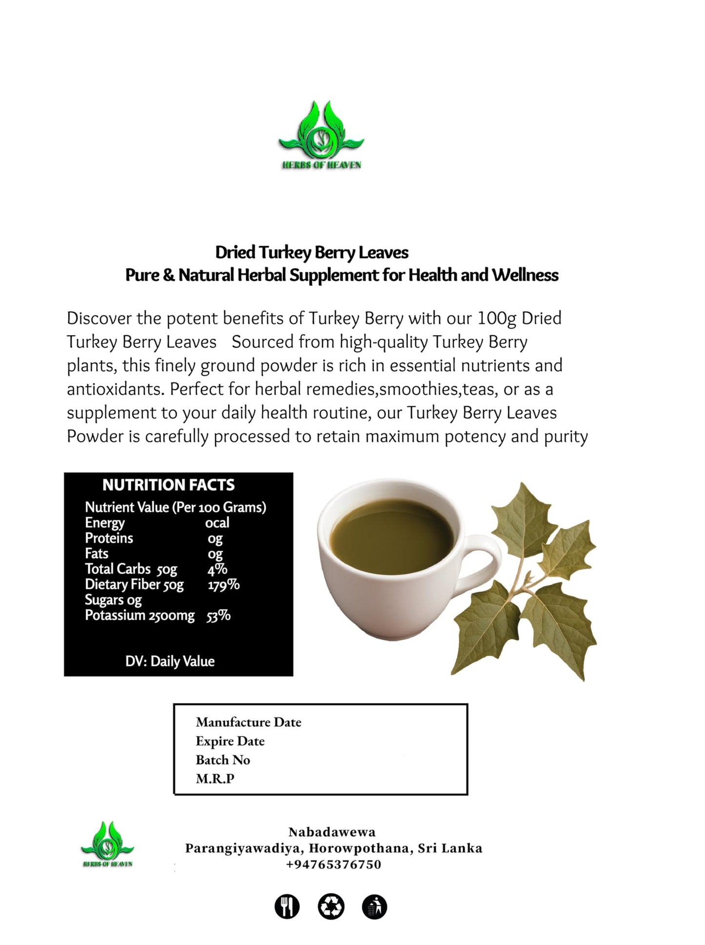 100 Turkey Berry Leaves Dried Healthy Well Cleaned Leaves - Pure & turkey Berry, Cultivated From Sri Lanka And Gluten Free