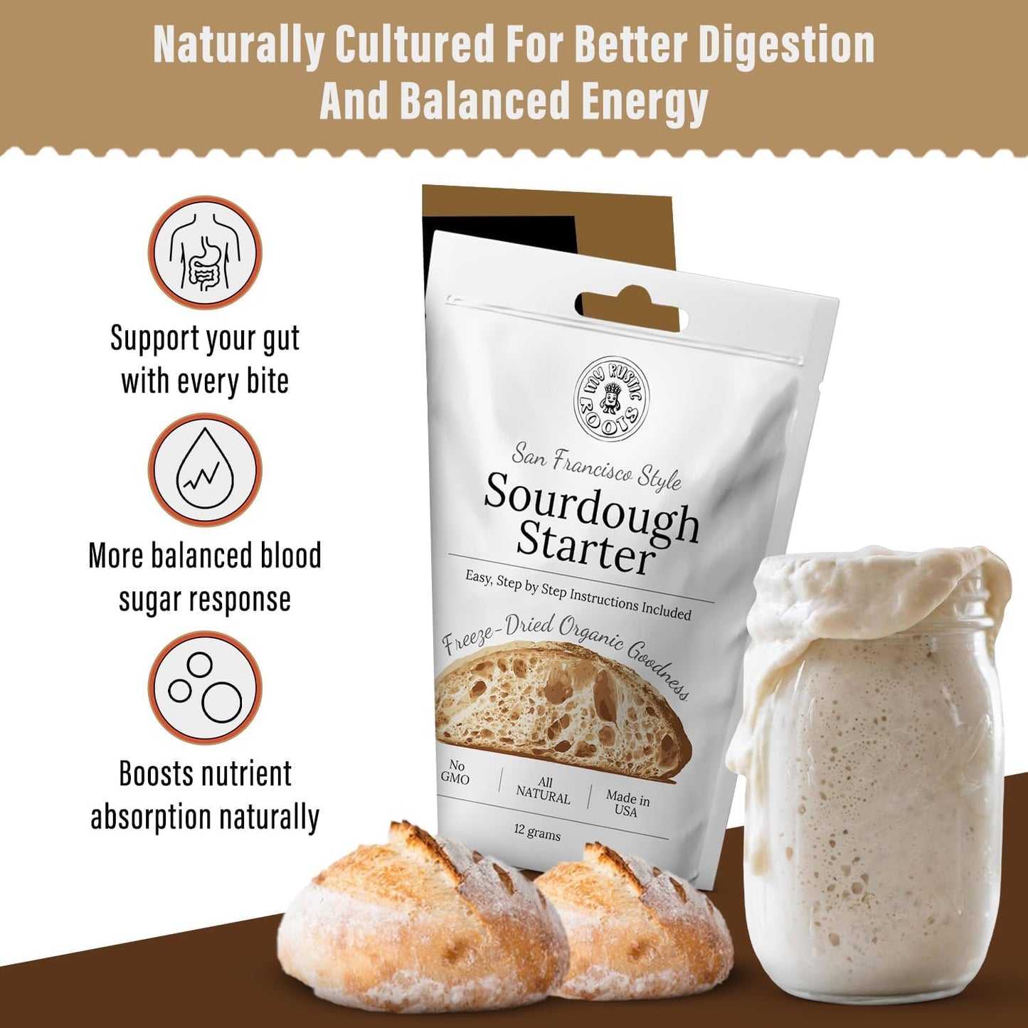 MY RUSTIC ROOTS All Natural & Organic San Francisco Sourdough Starter Culture - Beginner Friendly Sourdough Bread Starter - Perfect for Baking