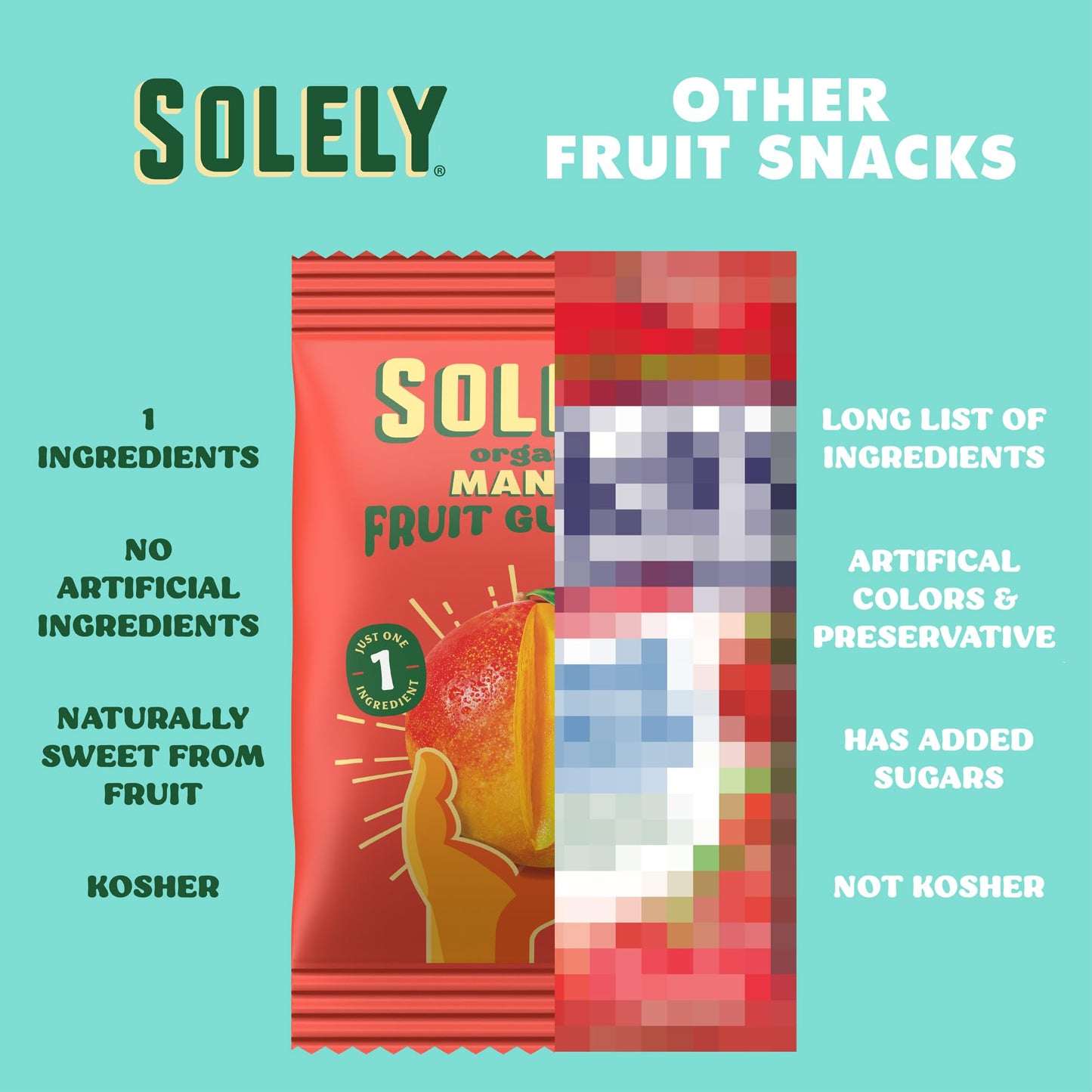 SOLELY - Organic Mango Whole Fruit Gummies (Pack of 1 Box, 5 Bags per Box) - Real Fresh Fruit - Healthy Snacks for Adults & Kids - Non GMO, Vegan