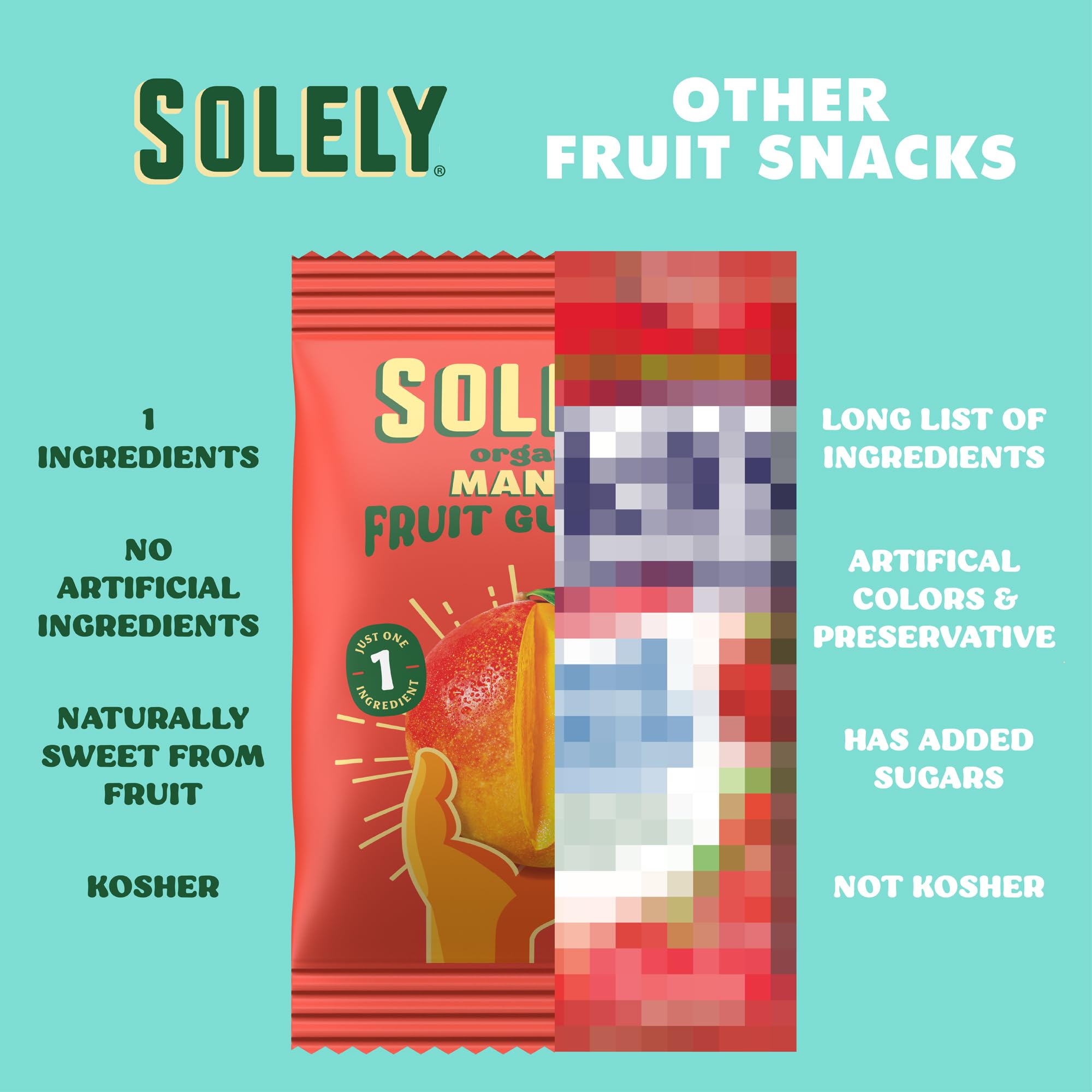 SOLELY - Organic Mango Whole Fruit Gummies (Pack of 1 Box, 5 Bags per Box) - Real Fresh Fruit - Healthy Snacks for Adults & Kids - Non GMO, Vegan