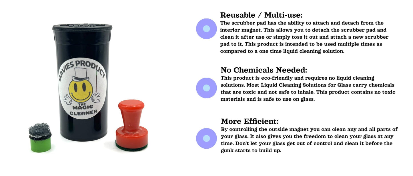 Davies Product: THE MAGIC CLEANER - The Magnetic Glass Cleaner for All Glass Devices, Water Pipes, Glass Pipes, and Unique Glasses - Reusable Scrubber