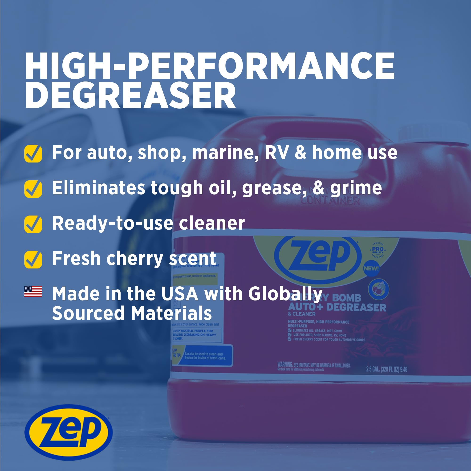 Zep Cherry Bomb Auto+ Degreaser & Cleaner - For Auto, Marine, RV, & Home - 2.5 Gallon