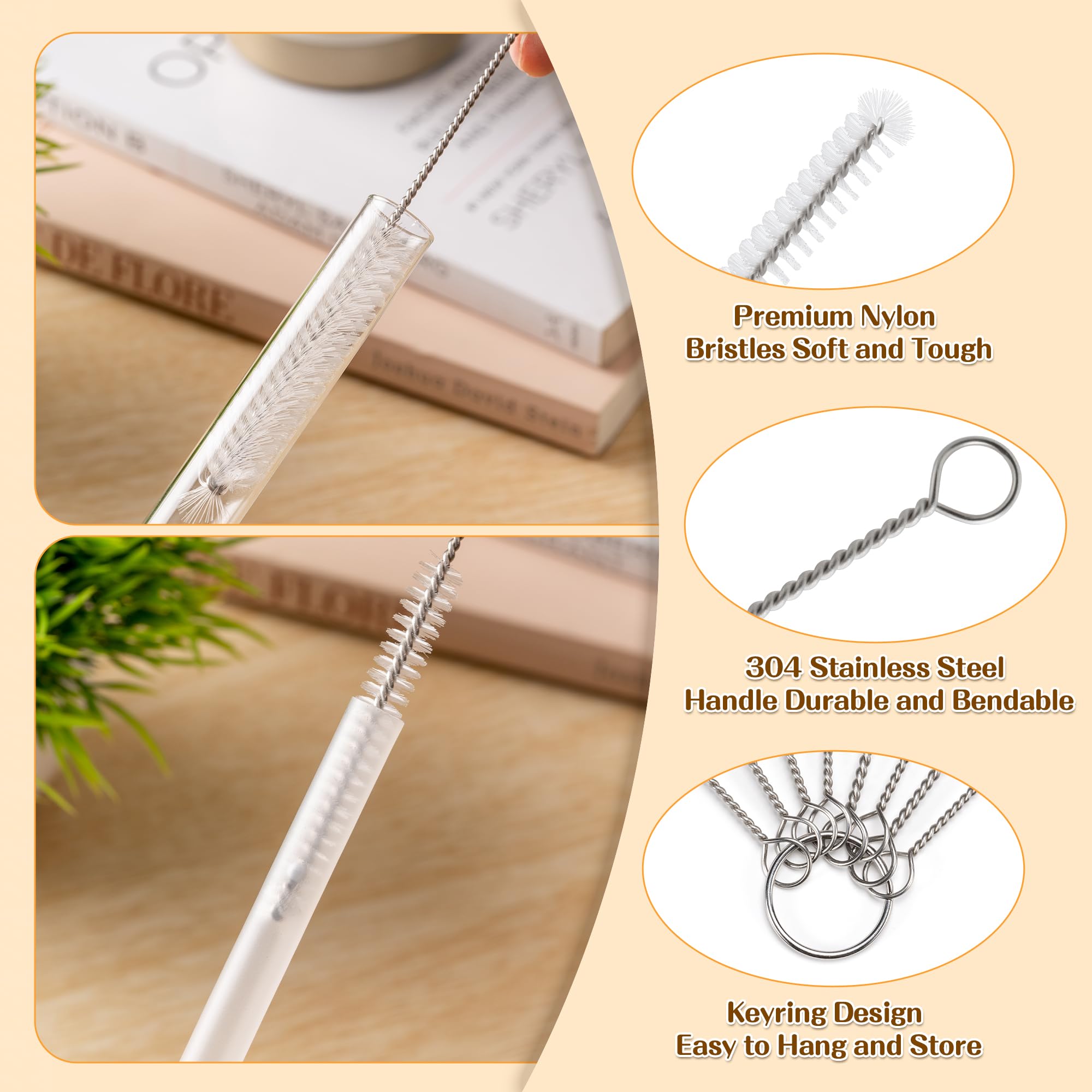 PeiTuSengJin Five-Piece Bottle Brush Cleaning Set Includes 4 Straw Cleaning Brushes and 1 Cup Brush with Detachable Long Handle. Suitable for Cleaning