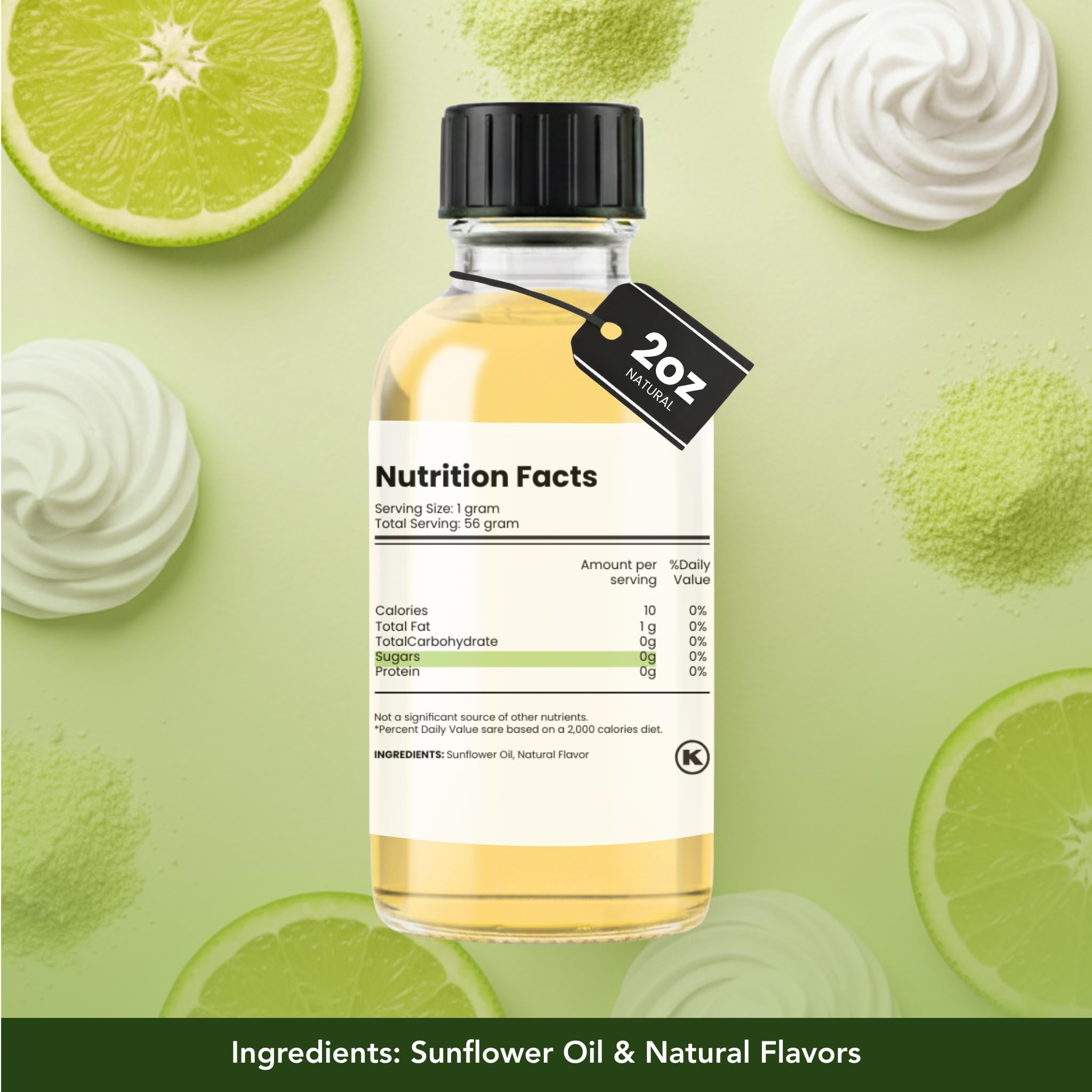 Dolce Flav Natural Lime Extract - 2 Ounce Oil-Soluble Kosher, Sugar-Free, Concentrated Citrus Lime Flavor for Candy, Chocolates & Desserts, Includes