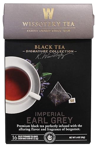 Wissotzky Signature Collection Imperial Earl Grey, (16 Silky Pyramid Tea Bags) Premium Black Tea
