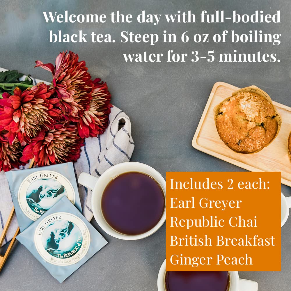 The Republic of Tea - Day of Tea Assortment Sampler, 24 Individually Wrapped Tea Bags, Black Tea, Green Tea, Herbal Tea