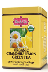 Brew La La Organic Green Tea - Natural Chamomile Lemon Flavor - 50 Double Chambered Tea Bags - Low Caffeine - USDA Certified Organic - NonGMO - Gluten