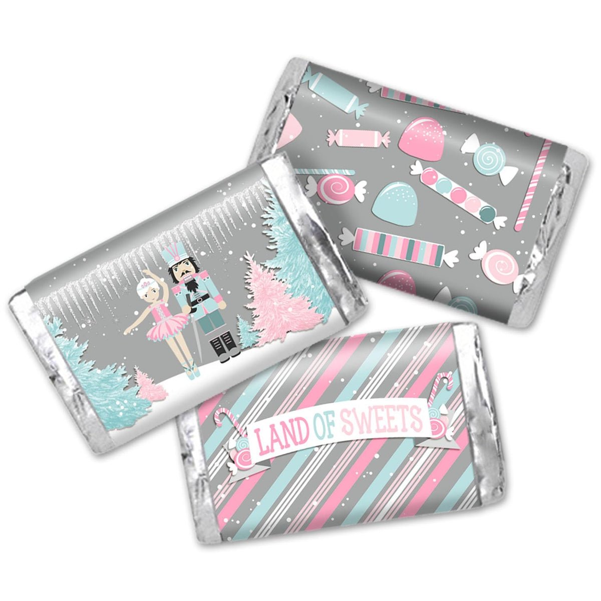 Nutcracker Land of Sweets Miniature Chocolate Candy Bar Sticker Wrappers, 45 Wrap Around Labels Sized 1.4" x 2.6" by AmandaCreation, Great for Holiday