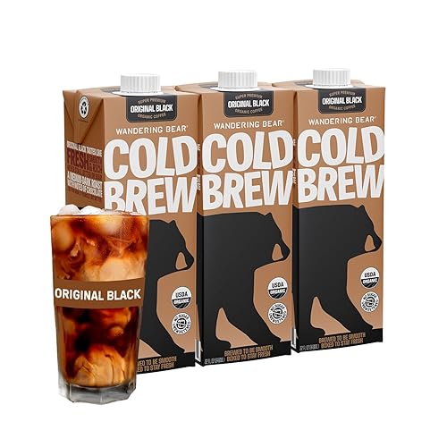 Wandering Bear Straight Black Organic Cold Brew Coffee - Extra Strong, Bold, Smooth, Unsweetened, Shelf-Stable, Ready to Drink & Vegan, 100% Organic