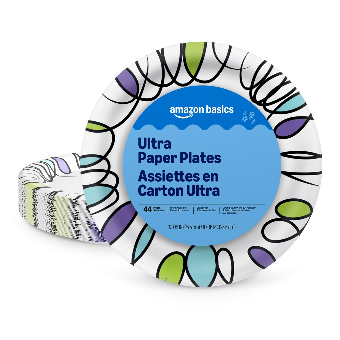 Amazon Basics Ultra Paper Plates, 10 Inch, Disposable, 44 Count, Packaging May Vary