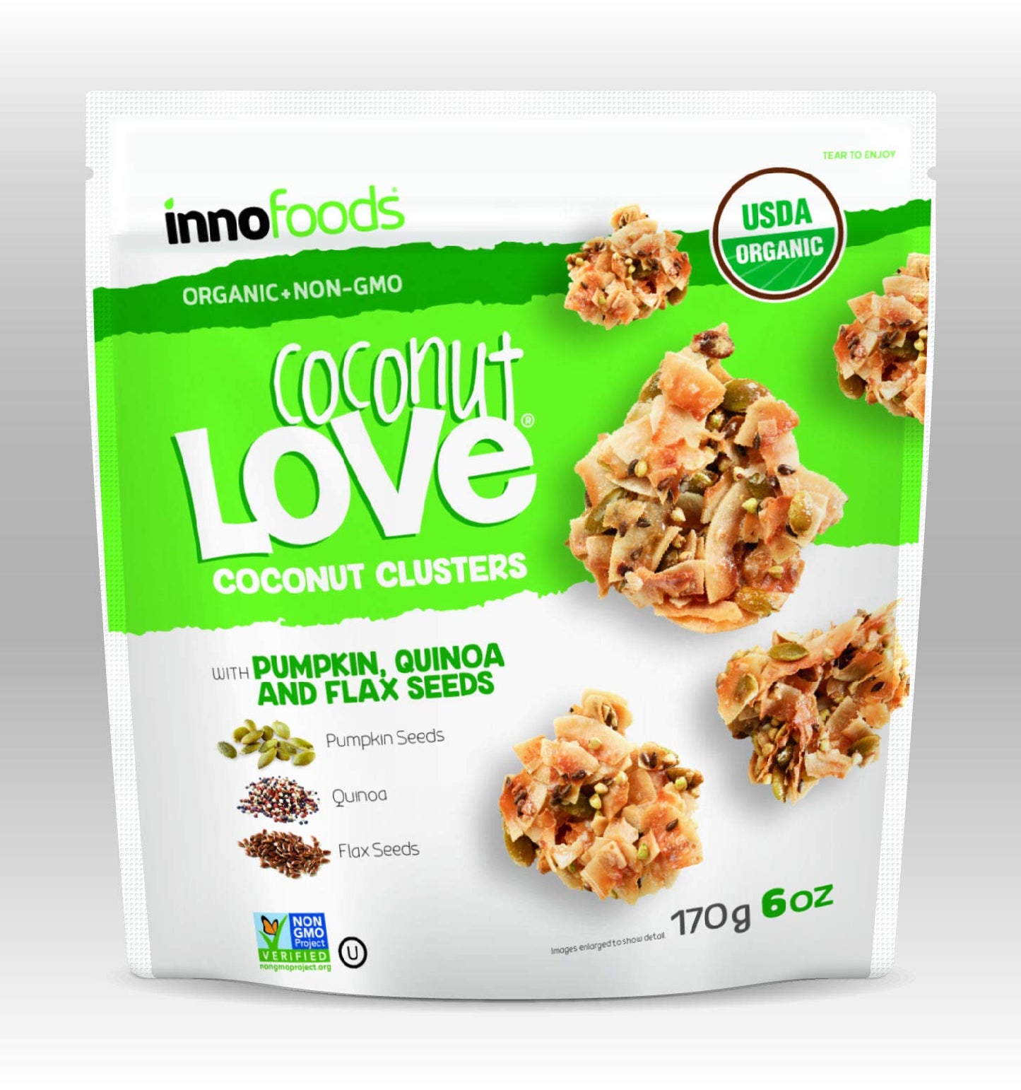 InnoFoods Coconut Love Coconut Clusters with Pumpkin, Quinoa, & Flax Seeds 6oz (2pk) - Gluten-Free, Vegan Snacks - Organic Granola Bites - Grain-Free