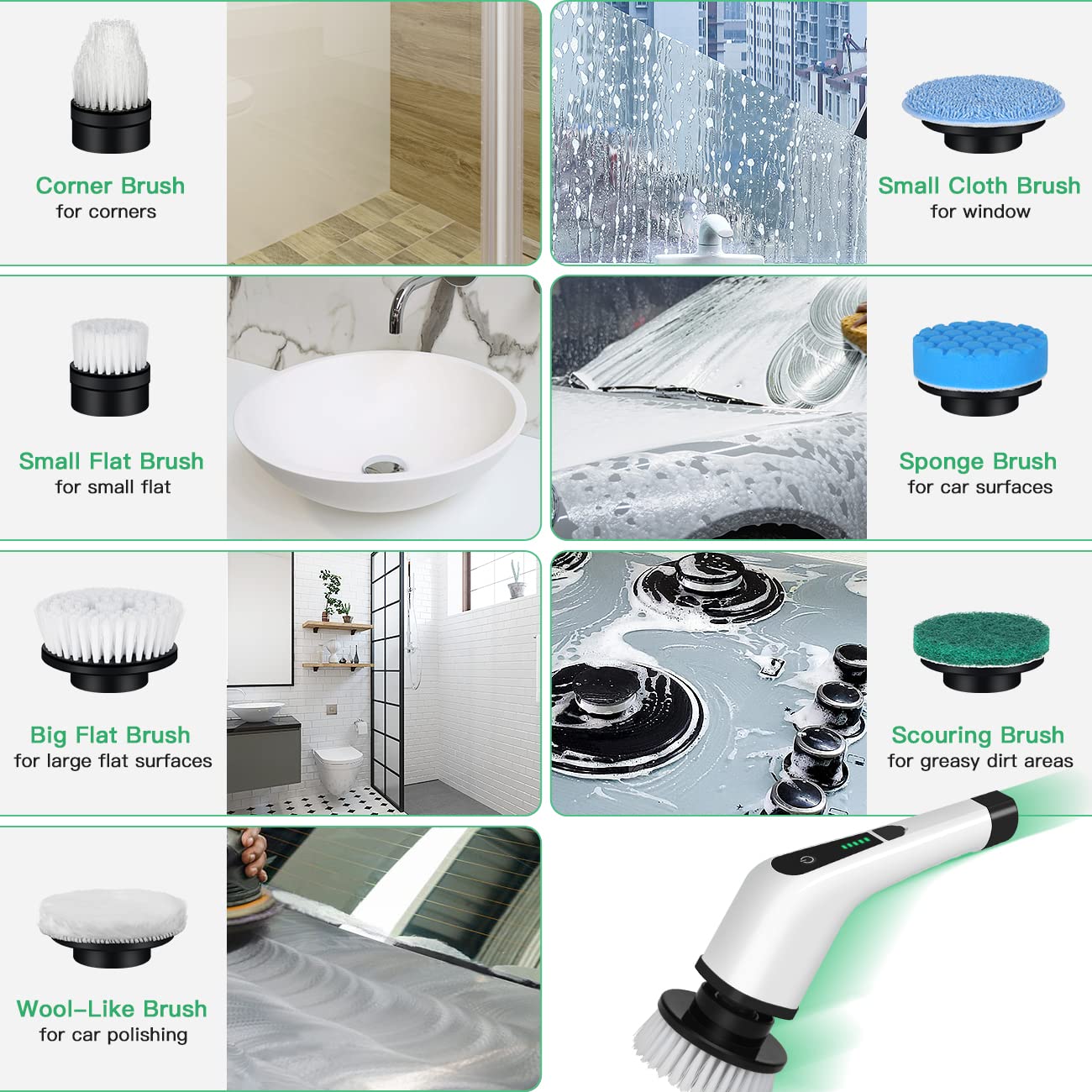 Electric Spin Scrubber Cordless Bath Tub Power Scrubber Bathroom Cordless Cleaning Brush with 7 Replaceable Drill Brush Heads Shower Cleaning