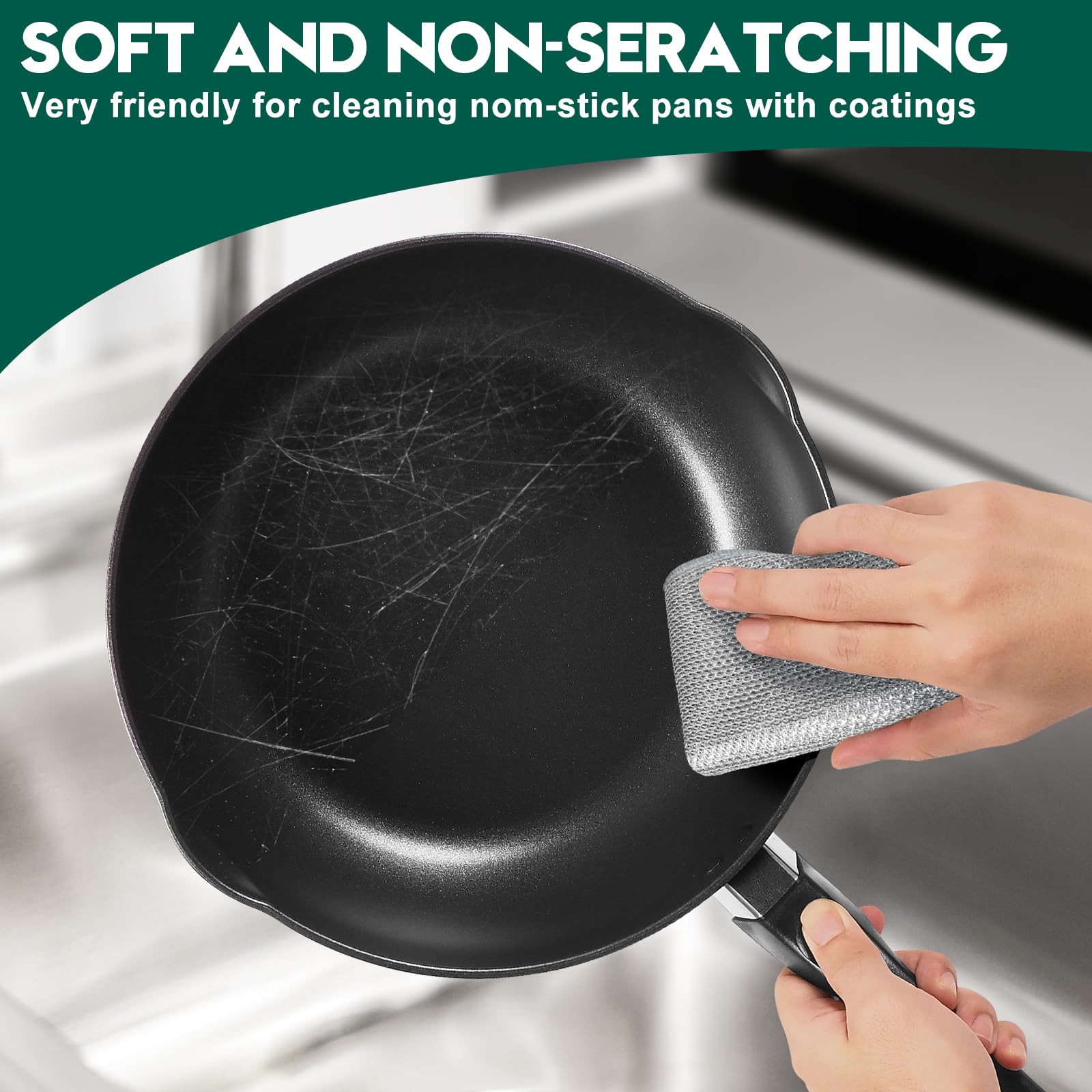 VMKBL 12 Pcs New Upgraded 3 Layers Non Scratch Wire Dishcloth, Multipurpose Wire Dishwashing Rags, Wet & Dry for Cookware, Sinks, Dishes, Stoves