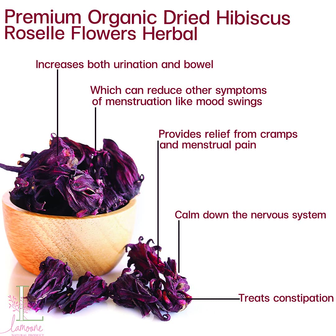 Lamoone Premium Organic Dried Hibiscus Roselle Flowers Herbal Tea organically grown in Thailand 100g (3.52oz)