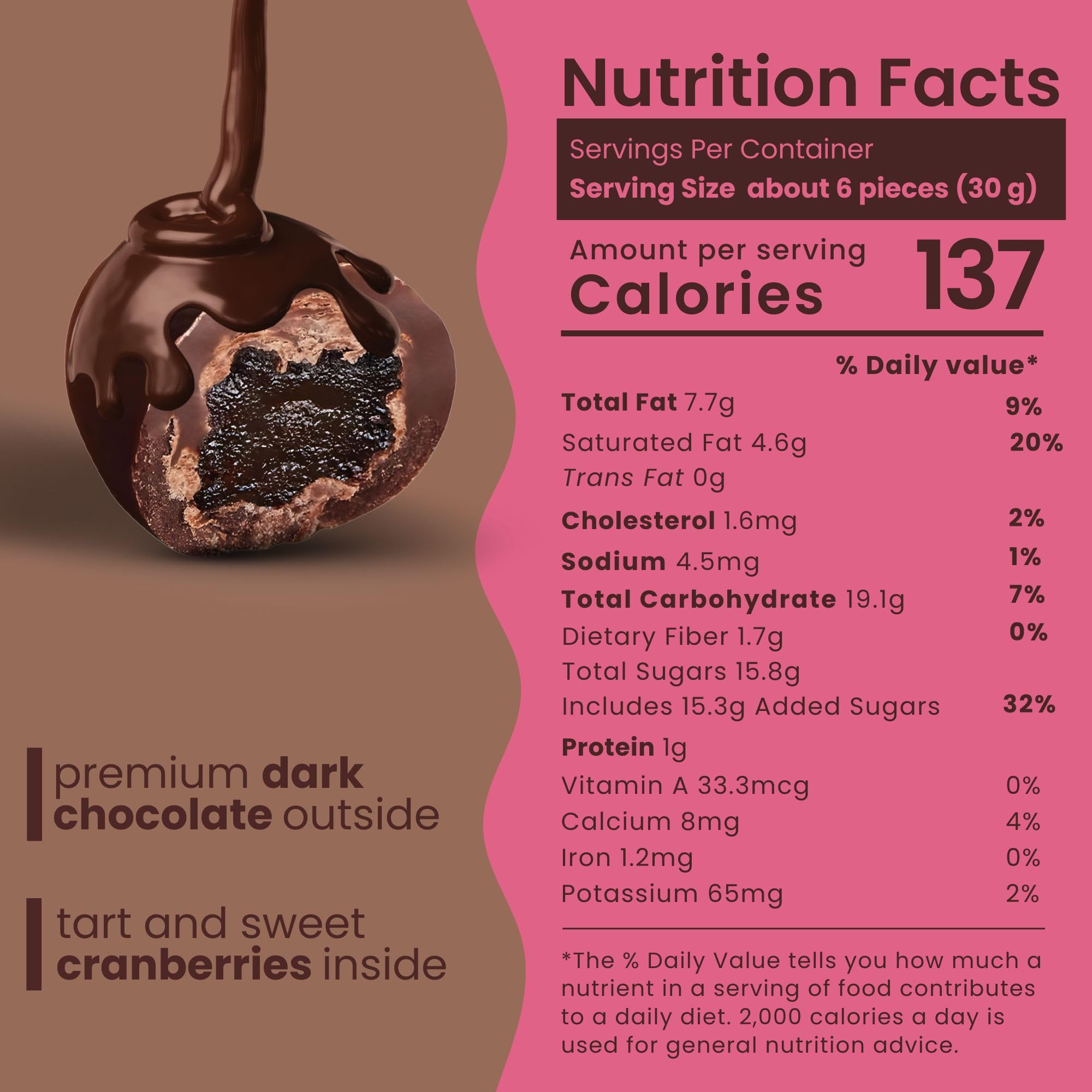Nutic Dark Chocolate Covered Cranberries - 1LB, Luscious Treats for Snacking & Gifting, Tempting Chocolate-Engulfed Fruit for Holidays and Everyday
