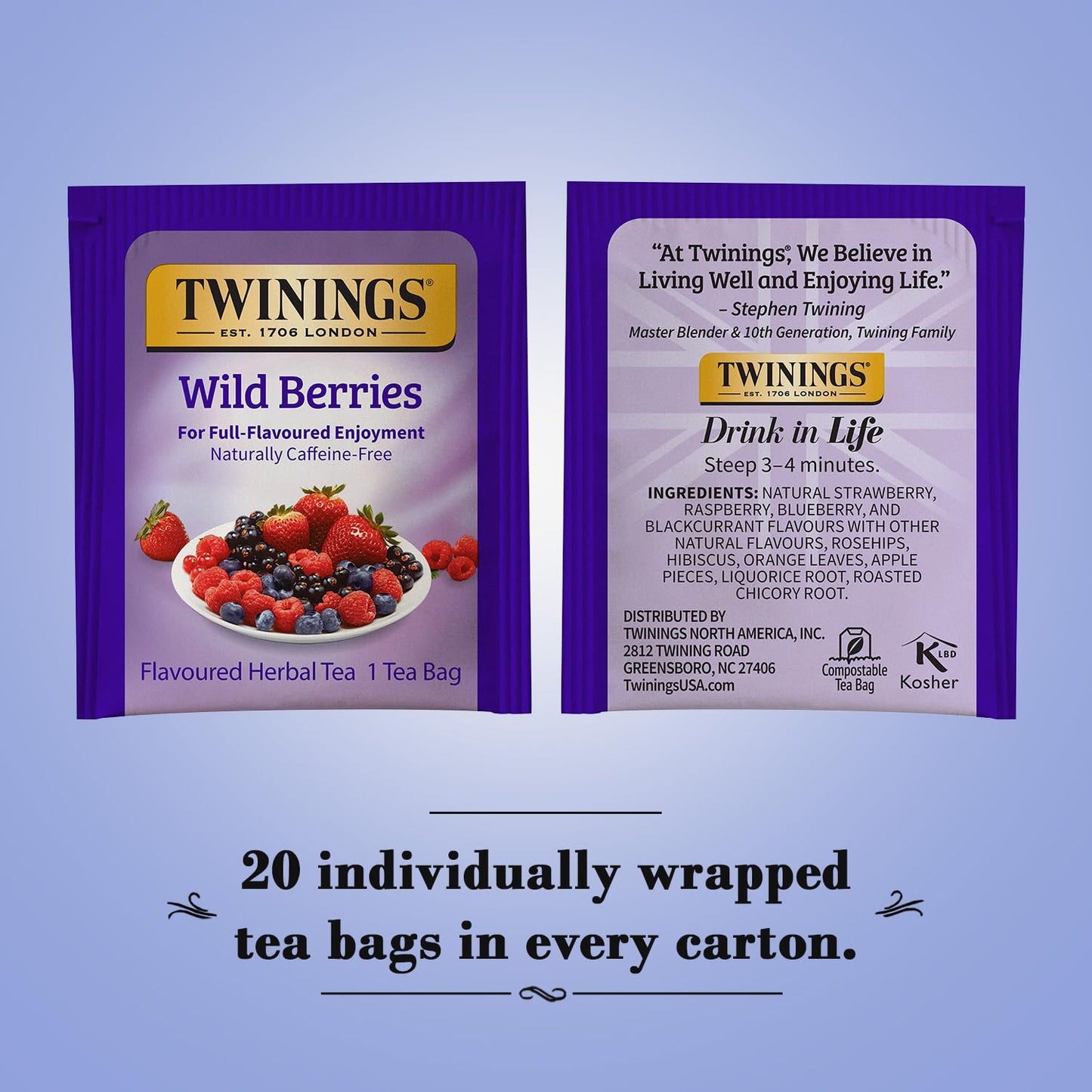 Twinings Wild Berries Tea - Naturally Caffeine-Free Herbal Infusion Bursting with Fresh and Uplifting Berry Flavours, Individually Wrapped Tea Bags