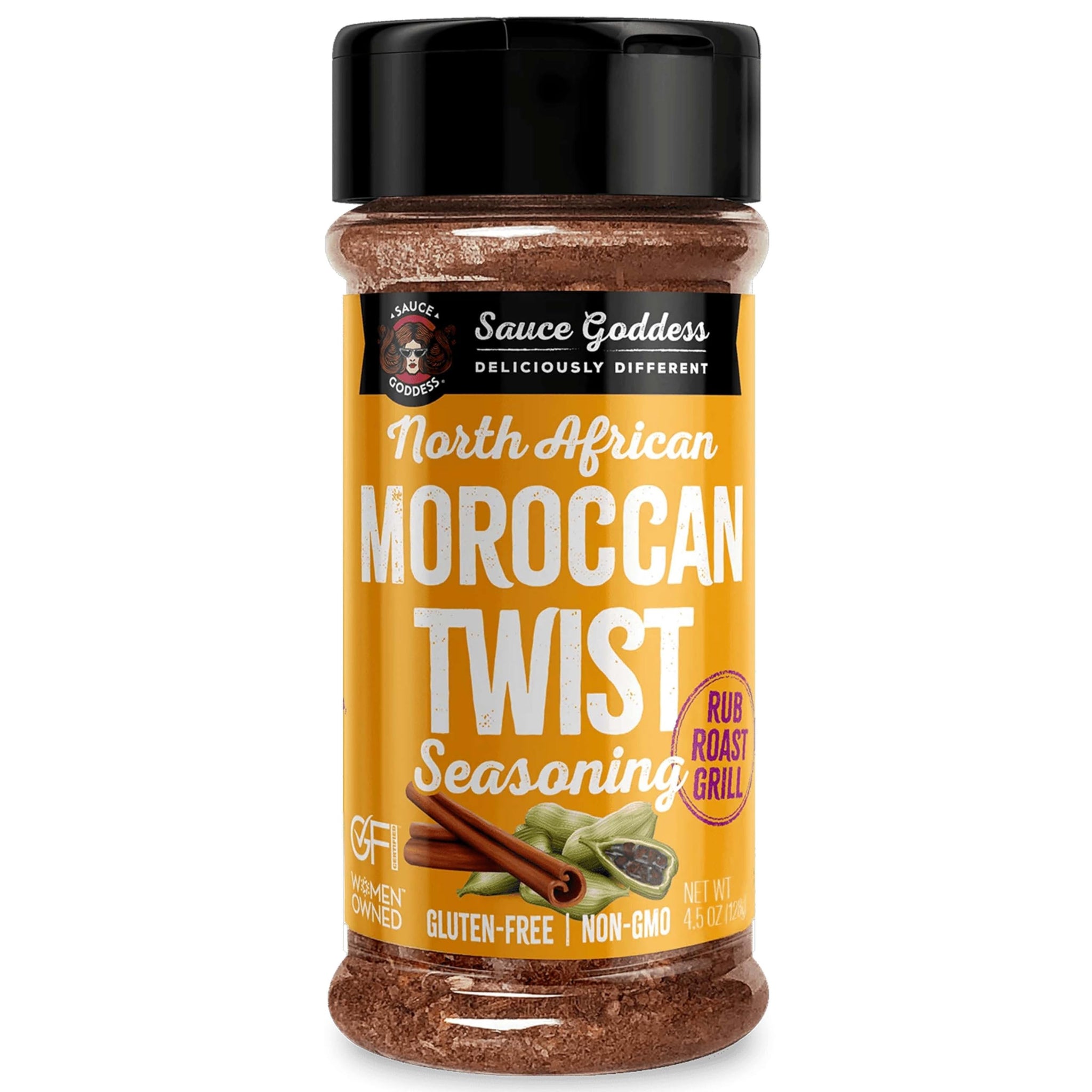 Sauce Goddess - Moroccan Twist Spice Shaker - Exotic Blend with Cardamom & Cinnamon, No Sugar, Gluten-Free, Low Sodium, Vegan - 4.5oz