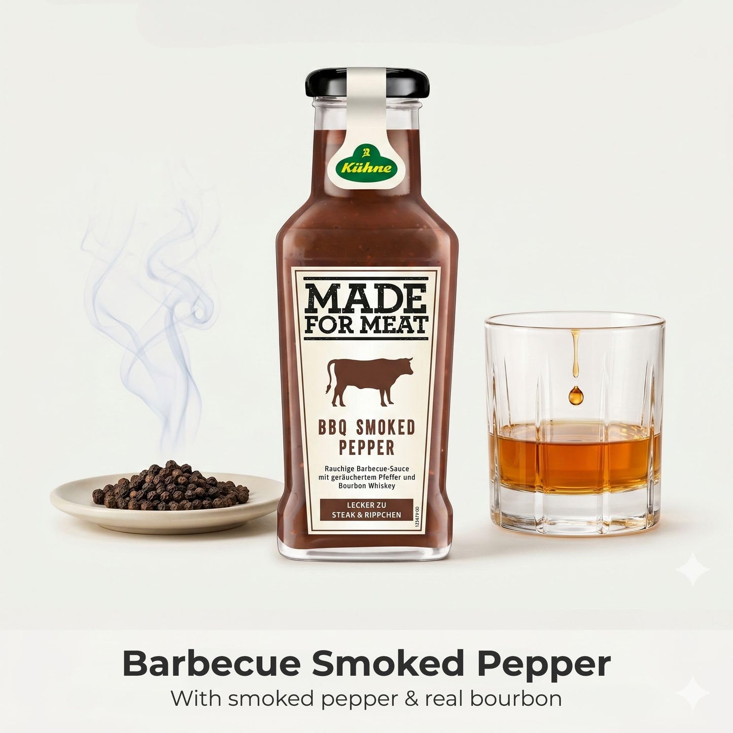 Kuhne Smoked Pepper BBQ Sauce, 8oz, Barbecue Sauce with Bourbon for Chicken Wings, Grilled Meat and Barbecues, Sweet and Smoky