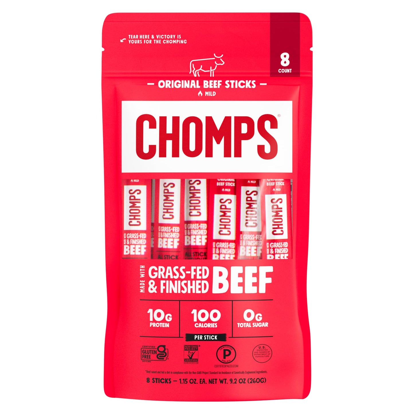 Chomps Original Beef Jerky Snack Sticks, 8pk