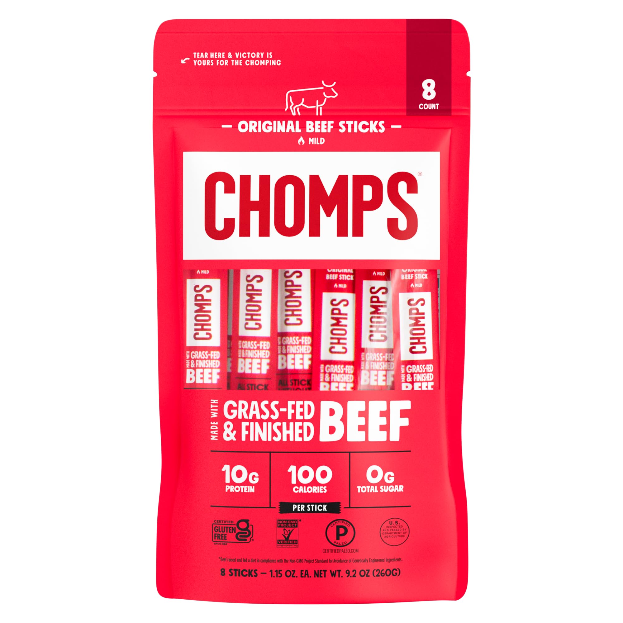 Chomps Original Beef Jerky Snack Sticks, 8pk