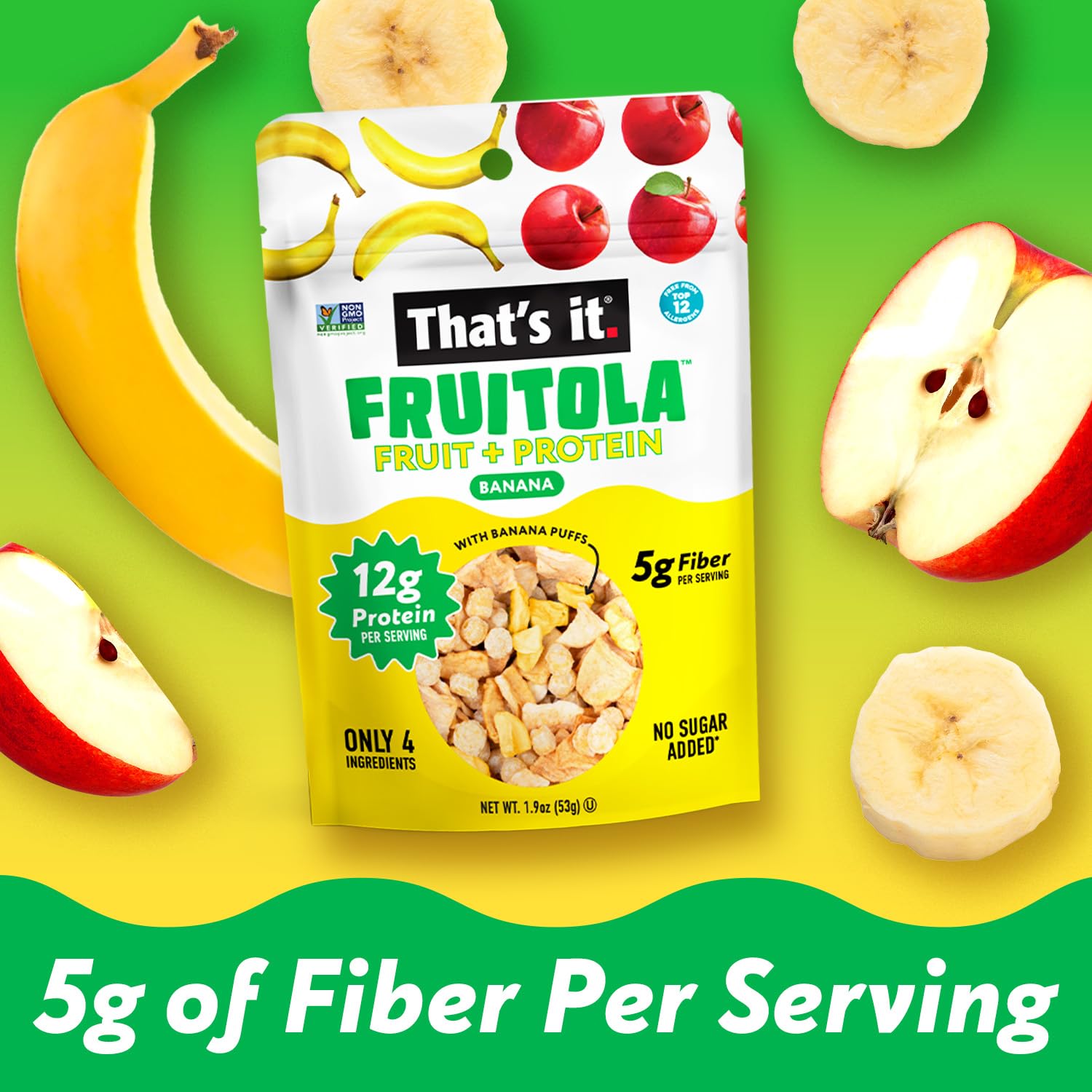 That’s it. Fruitola Fruit Granola - Banana, 12g Plant-Based Protein, 5g Fiber from Fruit, 100% Real Fruits, Only 4 Ingredients, Zero Added Sugar