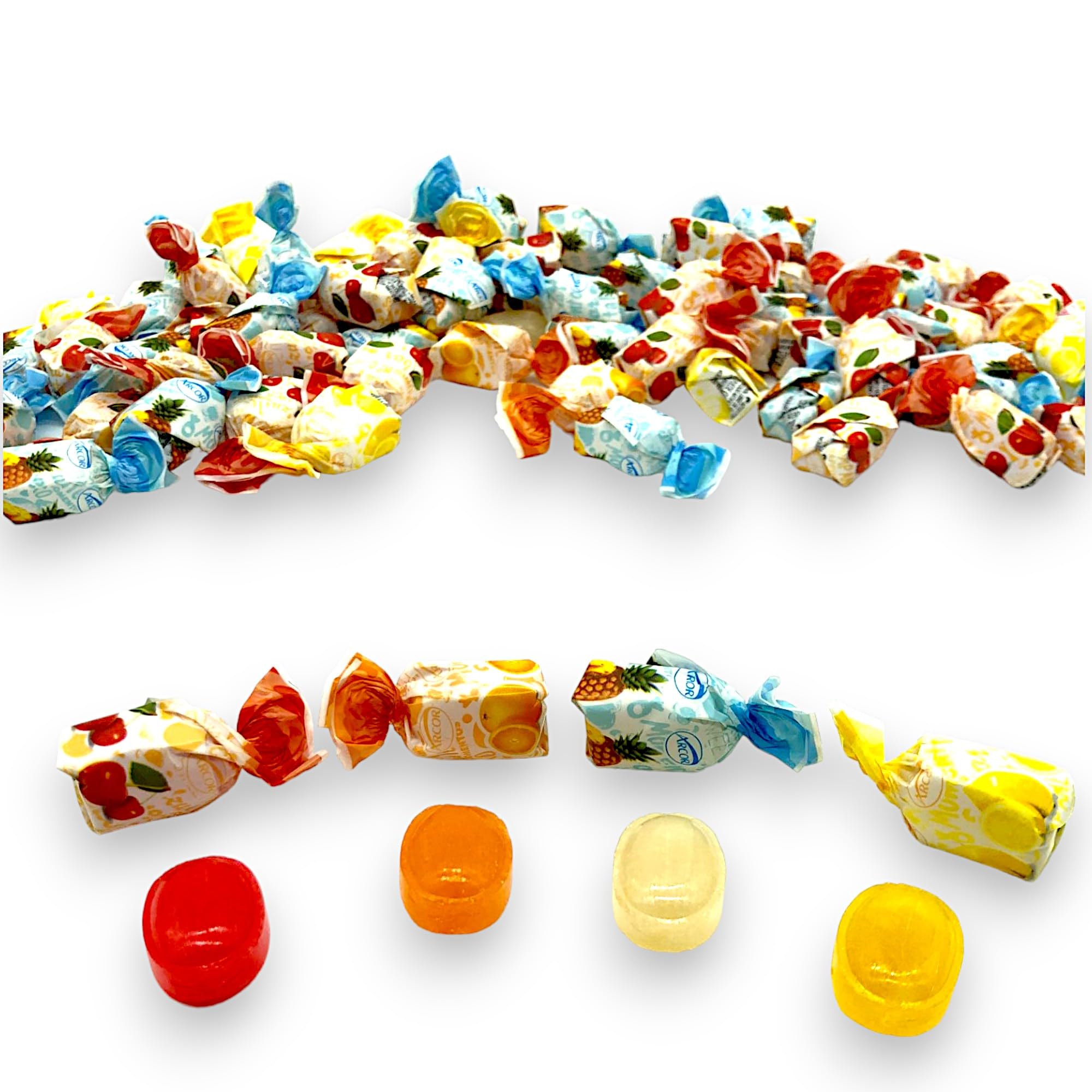 Fruit Filled Hard Candy, Delicious and Flavorful Gourmet Bon Bons Cherry, Orange, Strawberry, Pineapple, and Lemon 1.5 lbs Individually Wrapped