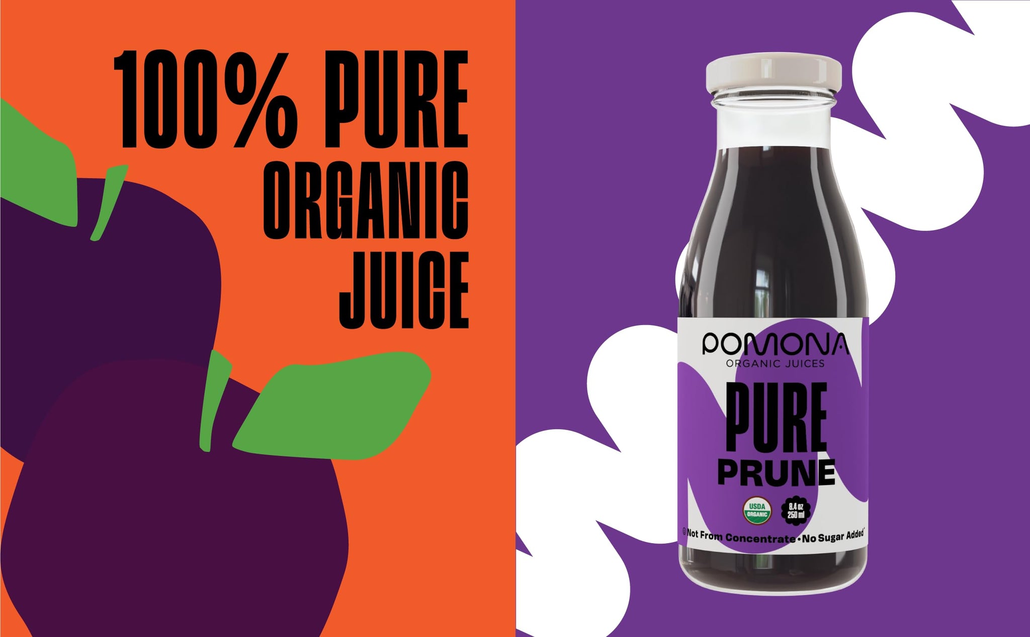 Pomona Organic Juices Pure Prune Juice, 8.4 Ounce Bottle (Pack of 12), Cold Pressed Organic Juice, Non-GMO, No Sugar Added, Not from Concentrate