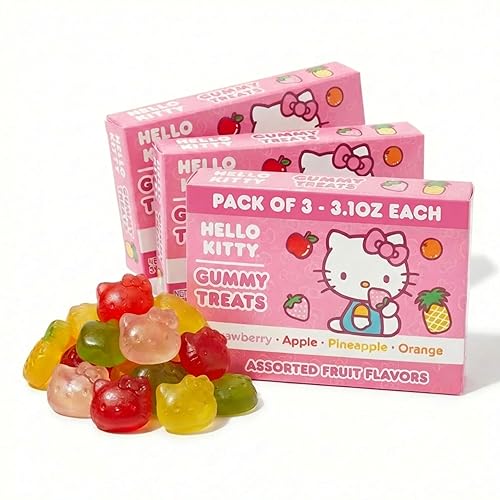 Hello Kitty Fruit Gummies - 3 Individual Packs (3.1oz Each) Assorted Flavors Fun Shape Snacks