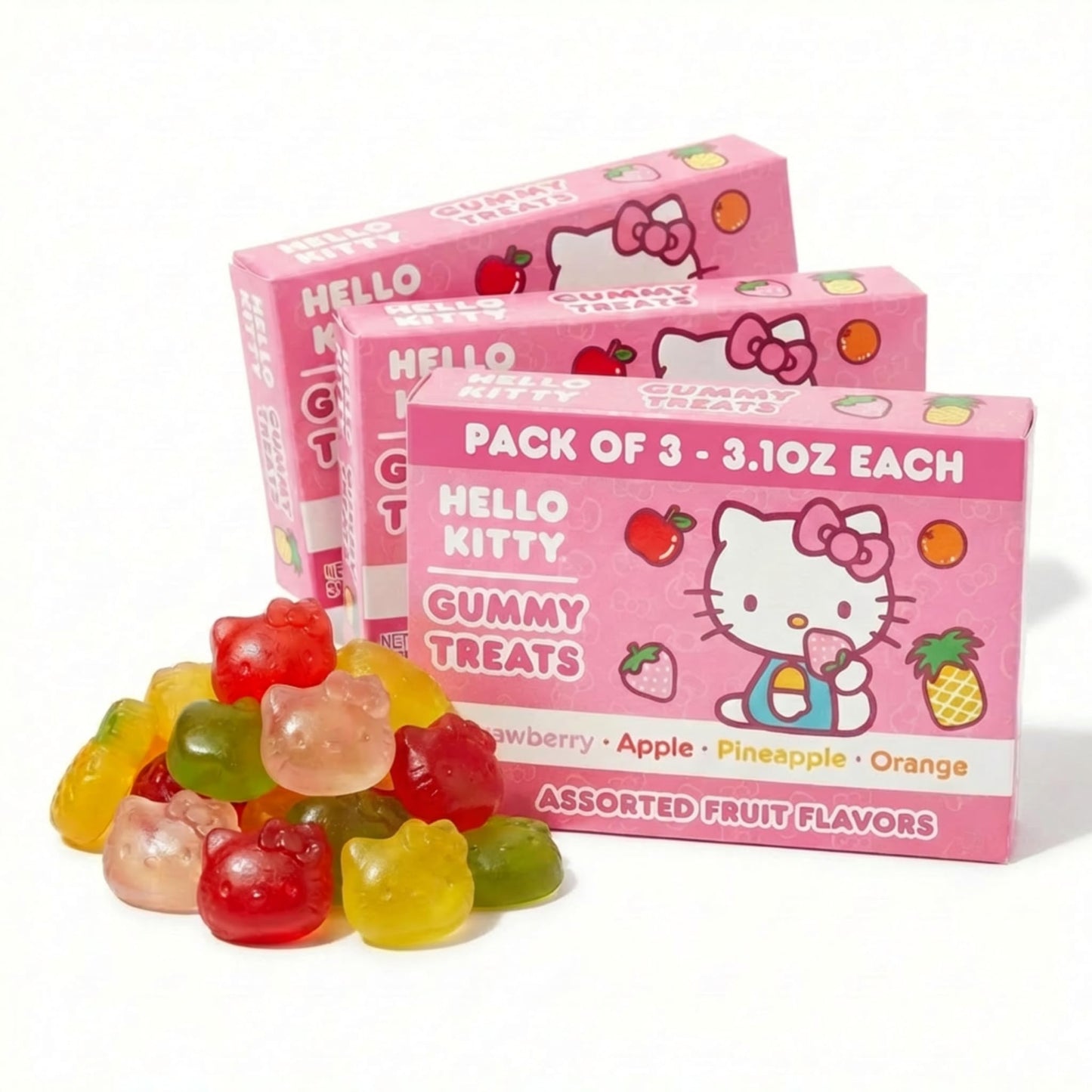 Hello Kitty Fruit Gummies - 3 Individual Packs (3.1oz Each) Assorted Flavors Fun Shape Snacks