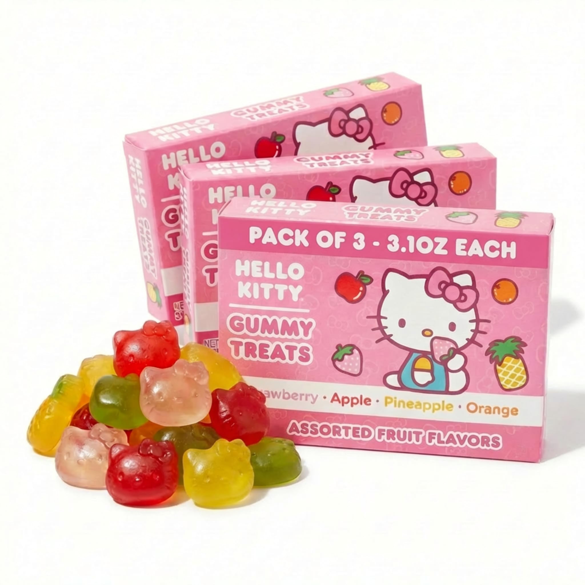 Hello Kitty Fruit Gummies - 3 Individual Packs (3.1oz Each) Assorted Flavors Fun Shape Snacks