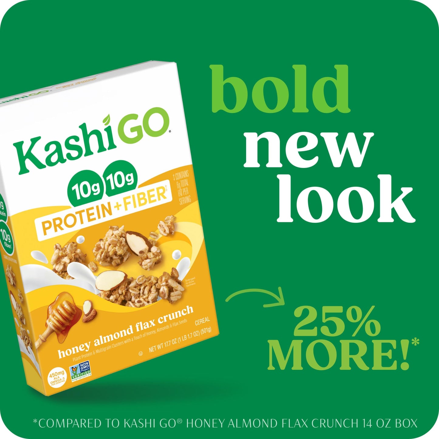 Kashi Go, Protein + Fiber Honey Almond Flax Crunch Cereal, 17.7 Ounce