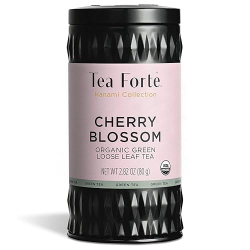 Tea Forte Cherry Blossom Premium Loose Leaf Caffeinated Green Tea Blend Canister, Makes 35-50 Cups, Round Canister