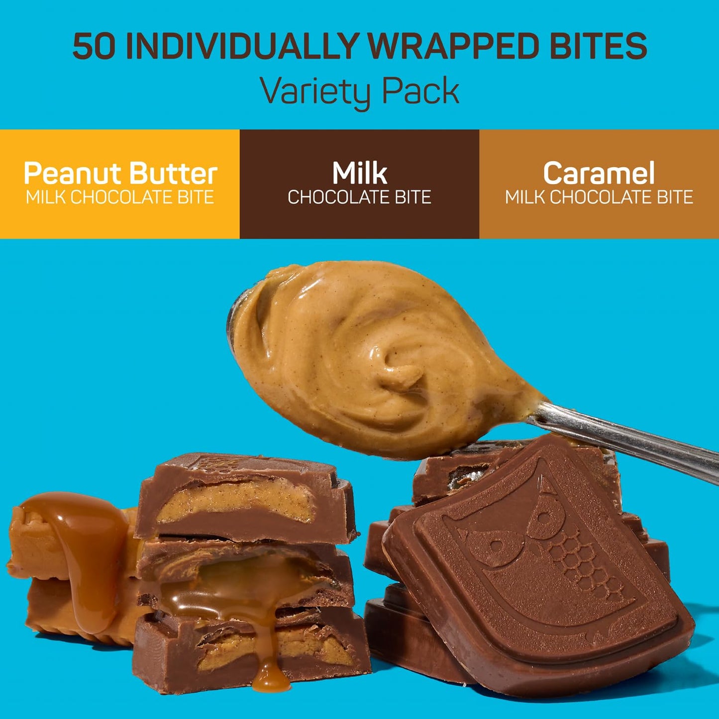 AWAKE - Caffeinated Chocolate Bites - 50mg Caffeine - Variety Pack (3 Flavors), 50 Bites - Peanut Butter, Milk, & Caramel - Energy Bites - Coffee