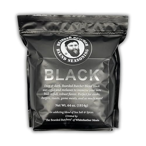 Bearded Butchers Black Blend Seasoning, 64 oz Bag (4 lbs) - Coffee & Molasses Flavor for Steaks, Burgers, Brisket, Roasts, Game Meats - Gluten-Free
