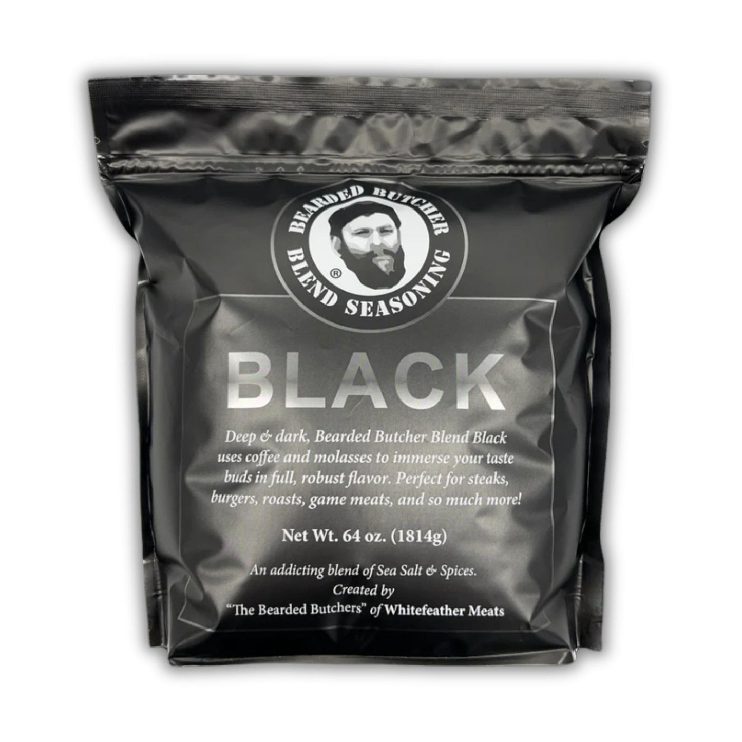 Bearded Butchers Black Blend Seasoning, 64 oz Bag (4 lbs) - Coffee & Molasses Flavor for Steaks, Burgers, Brisket, Roasts, Game Meats - Gluten-Free