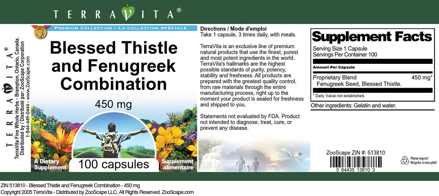 Blessed Thistle and Fenugreek Combination - 450 mg (100 Capsules, ZIN: 513810) - 3 Pack