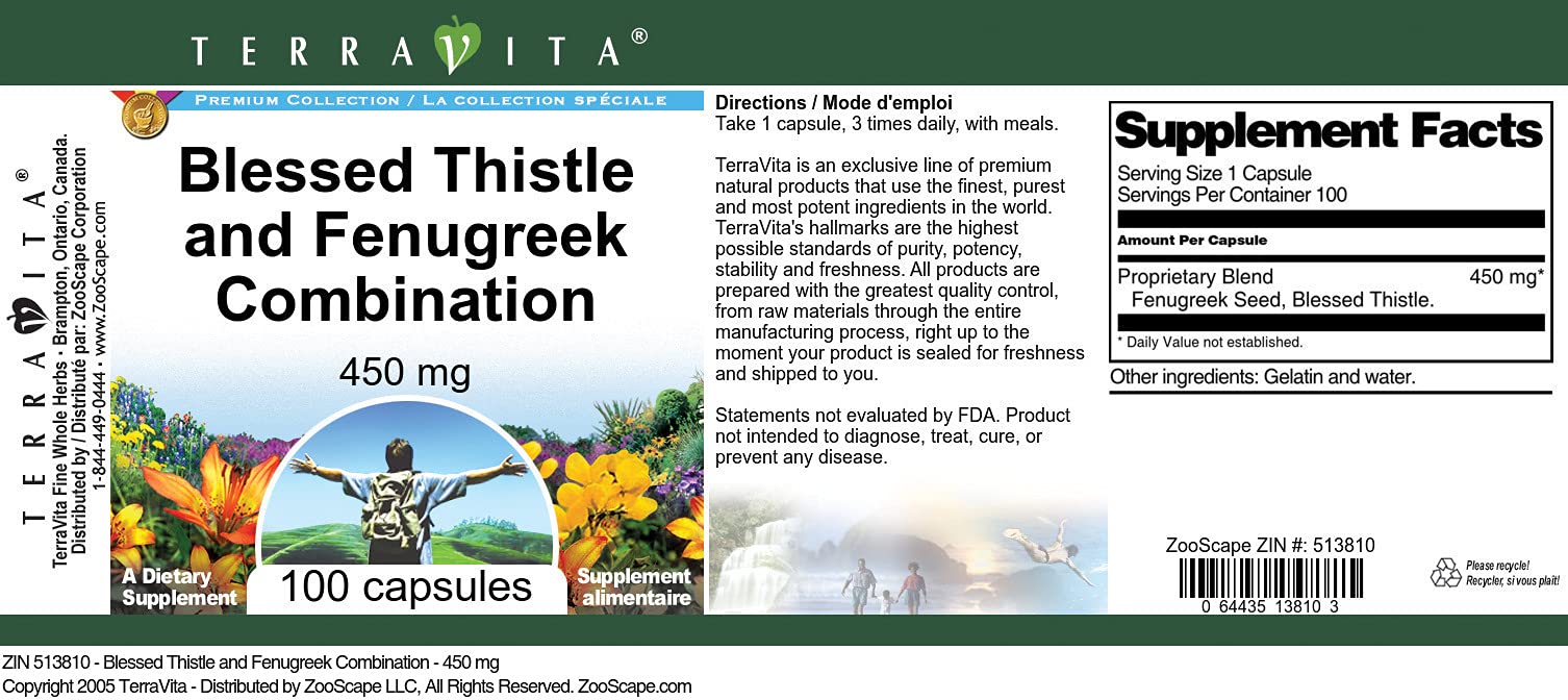 Blessed Thistle and Fenugreek Combination - 450 mg (100 Capsules, ZIN: 513810) - 3 Pack