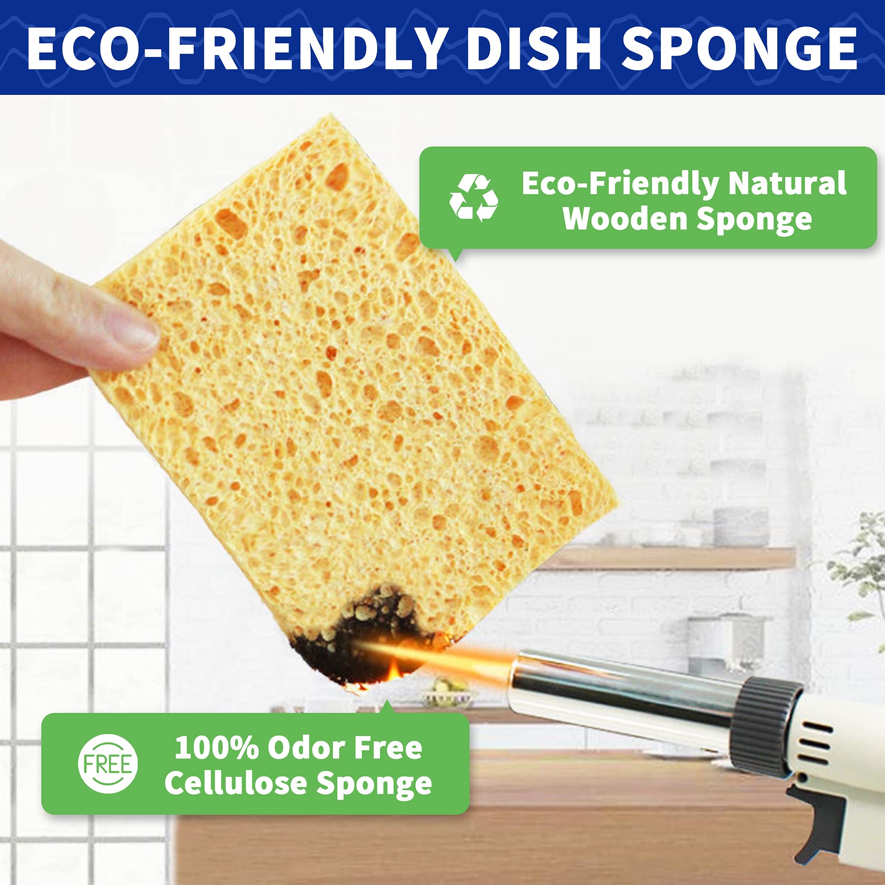 CELOX 24 Pack Durable Kitchen Sponges, Natural Wood Pulp Sponges for Dishes, Absorbent Cellulose Sponge Bulk for Cleaning Kitchen, Bathroom, DIY