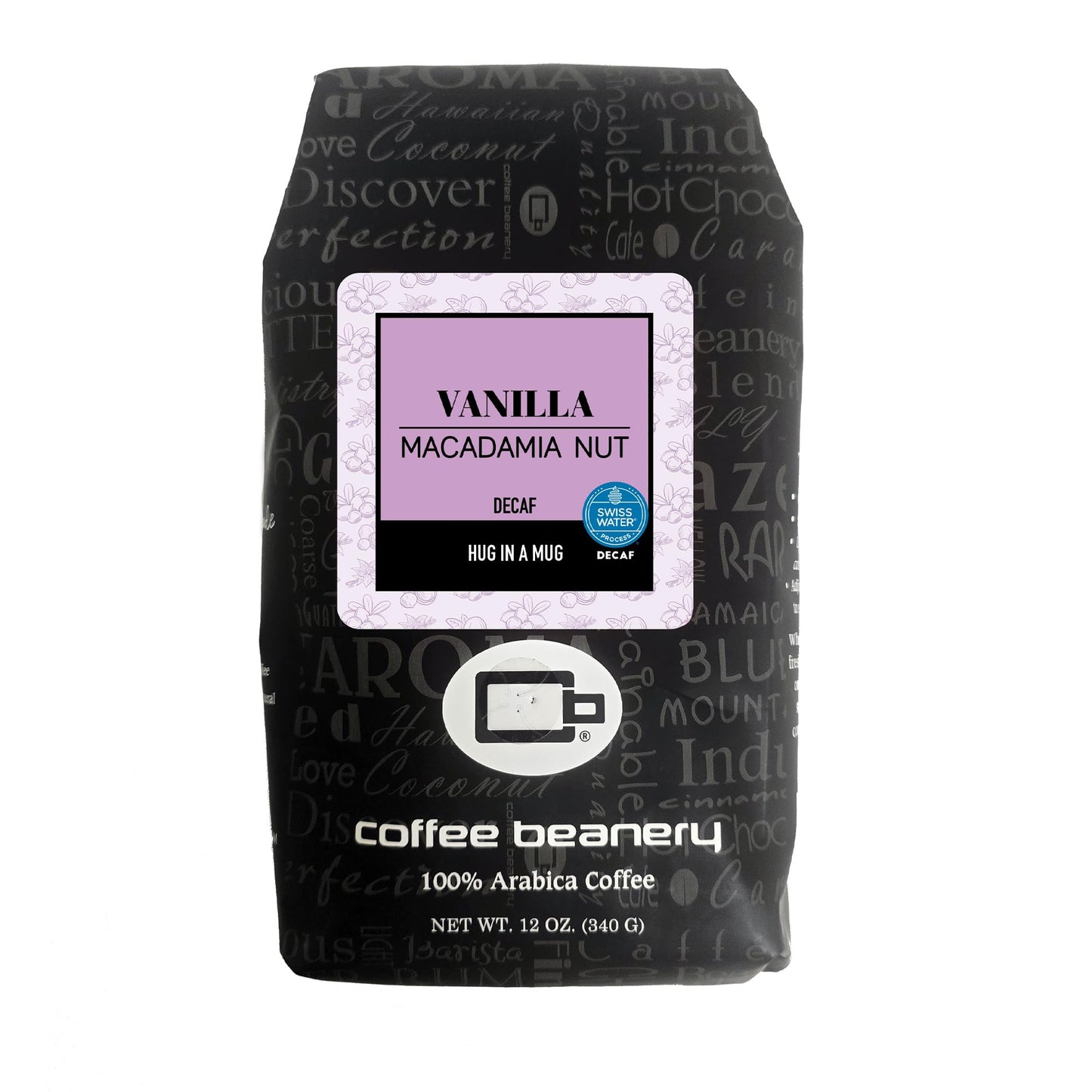 Vanilla Macadamia Nut Flavored Coffee SWP Decaf, Specialty Arabica Coffee, Medium Roast, 12 ounce, Automatic Drip (Ground)