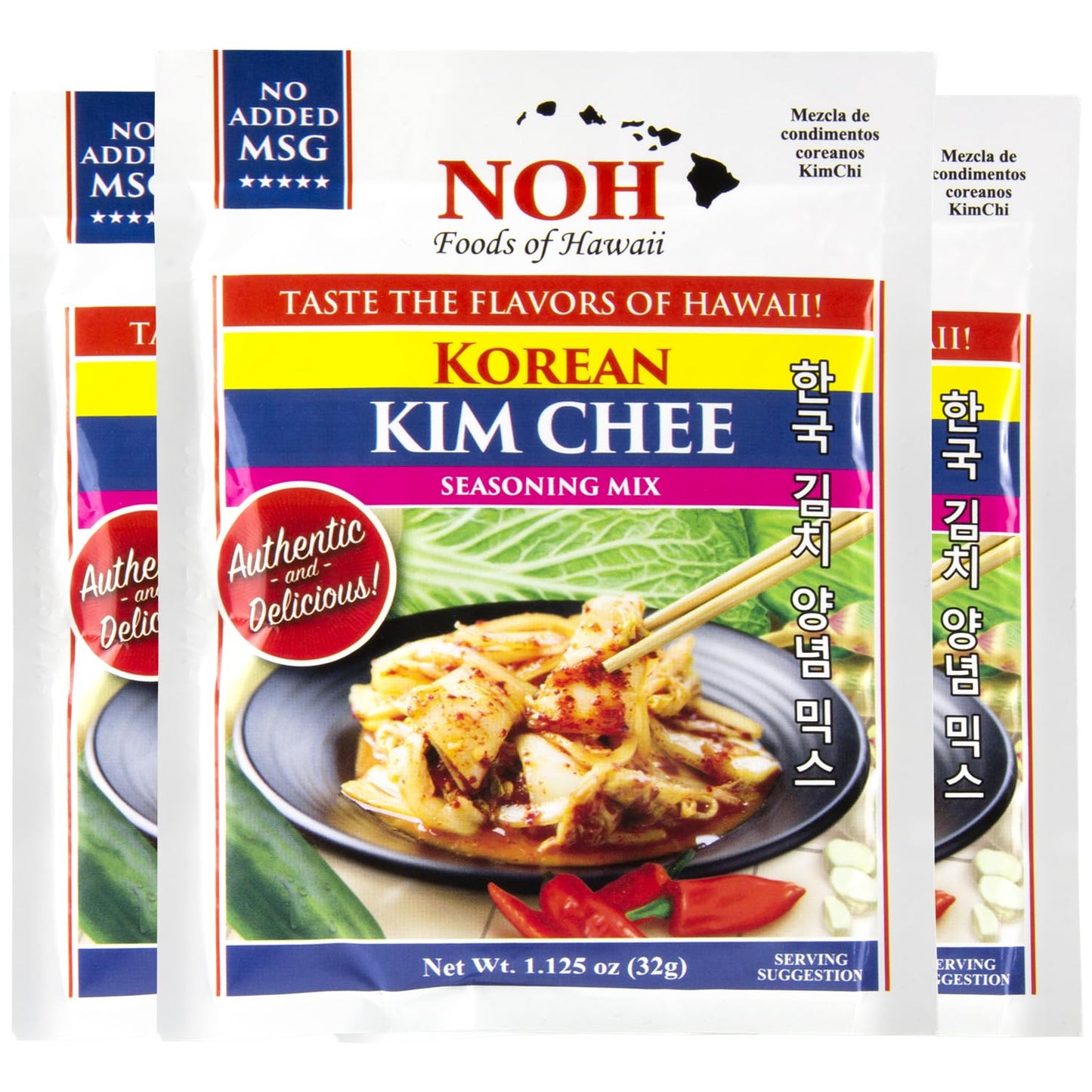 NOH Korean Kim Chee Seasoning Mix, 1.125 oz Packet (Pack of 3) - Authentic and Delicious Korean Kimchee Base, Ideal for Napa Cabbage, Turnips, Kimchi