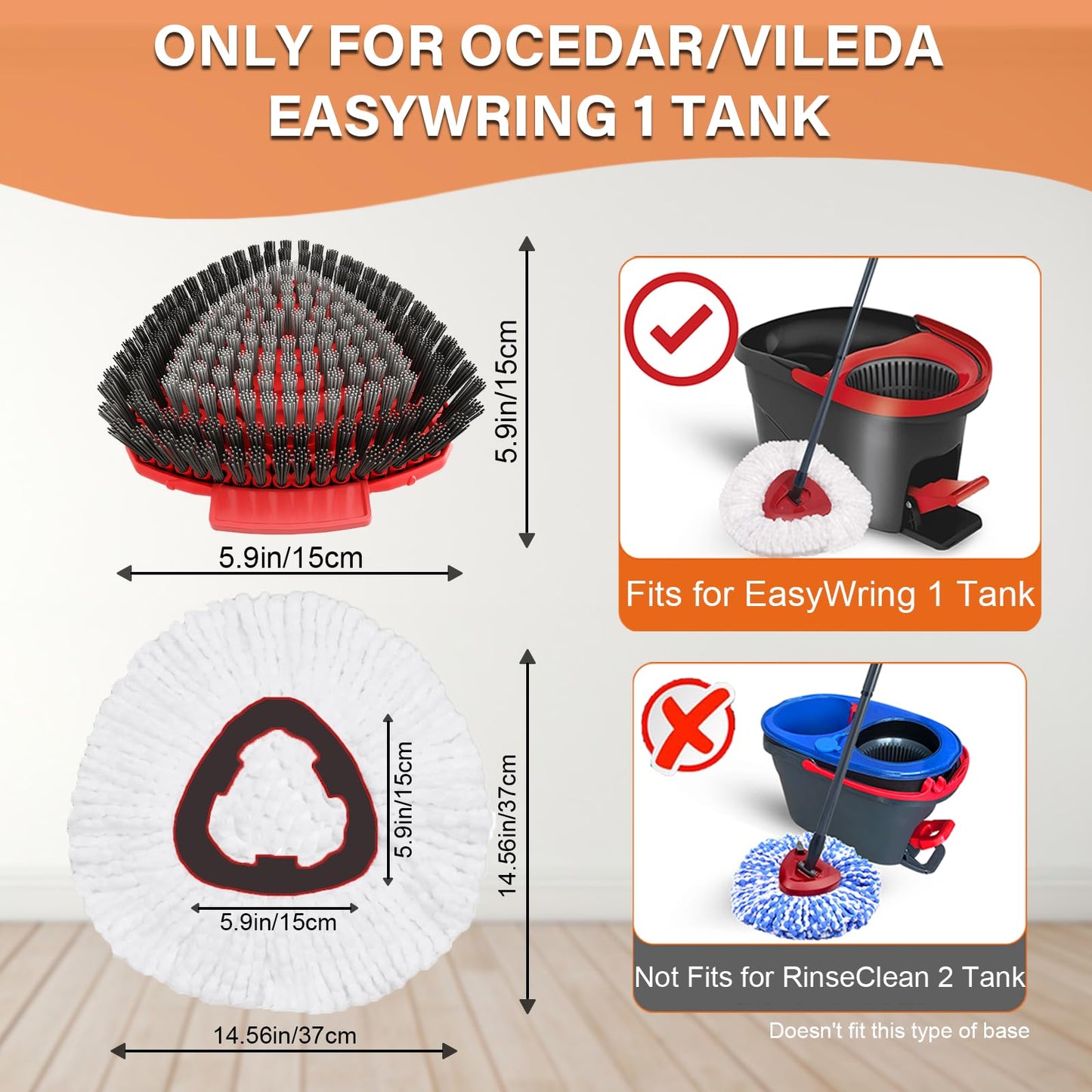 Fatmass Spin Mop Head Replacement for O Cedar EasyWring 1-Tank System, 2 Mop Replace Heads + 1 Upgrade Scrubber Brush, 100% Microfiber Mop Refills