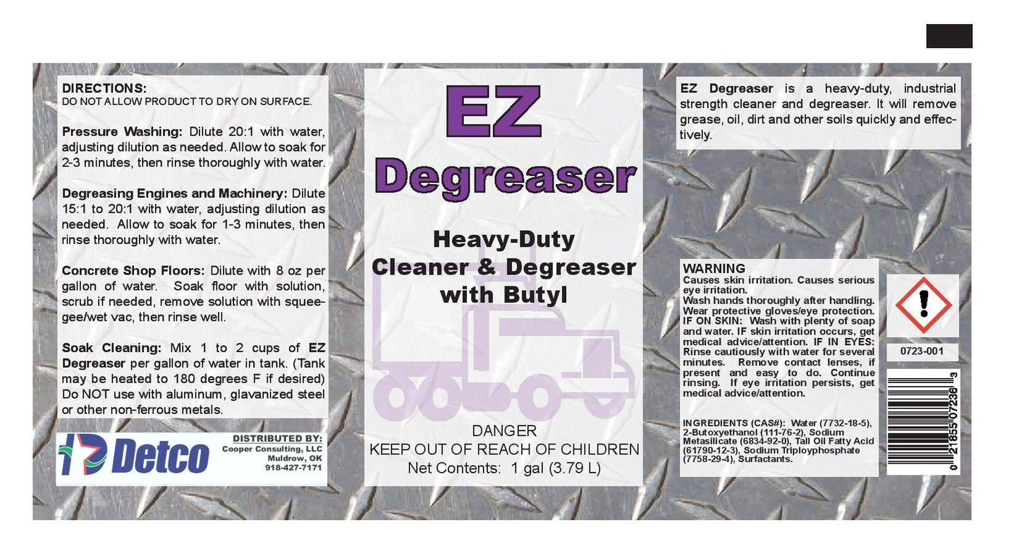 DETCO - EZ Degreaser | Concentrated, Heavy-Duty, Alkaline, Butyl-Based Degreaser - 1 Quart