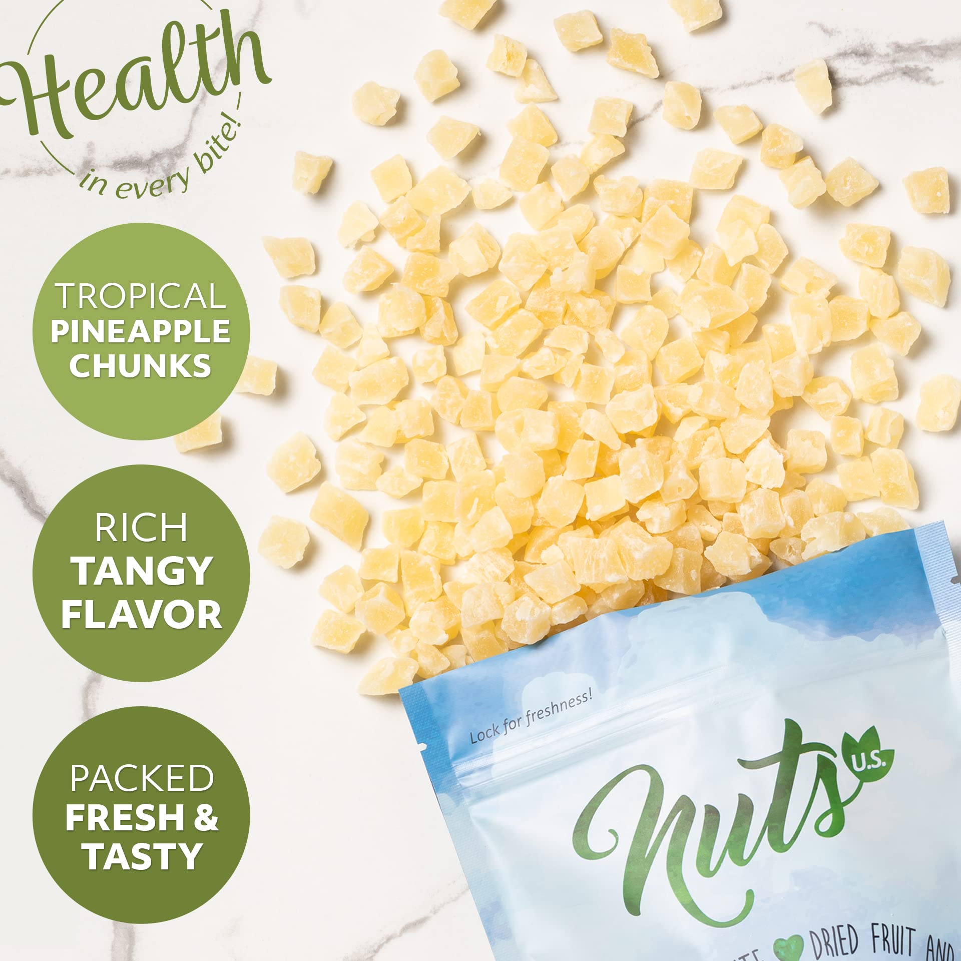 NUTS U.S. - Dried Pineapple Dices | No Added Colors and No Artificial Flavors | NON- GMO | Packed In Resealable Bags!!! (2 LBS)